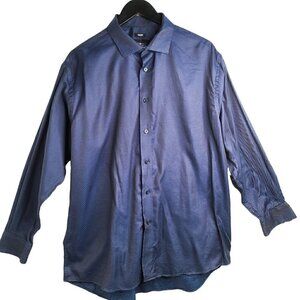 Kenneth Cole Awearness Dress Shirt Men 17.5x32/33 NAvy Blue Long Sleeve Button